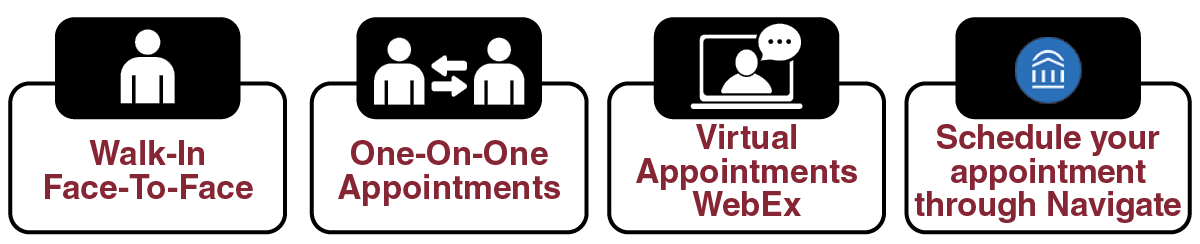 Learning Lab Options are face to face, appointments, and webex