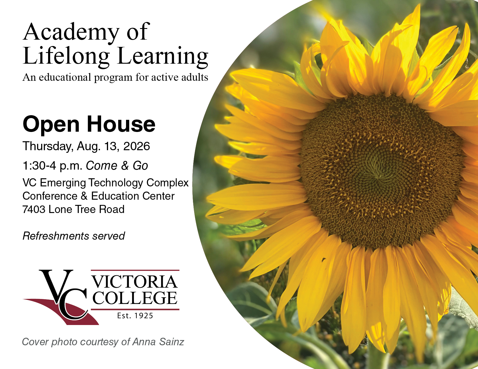 Promotional Flyer for the Academy of Lifelong Learning August 13, 2026 Open House