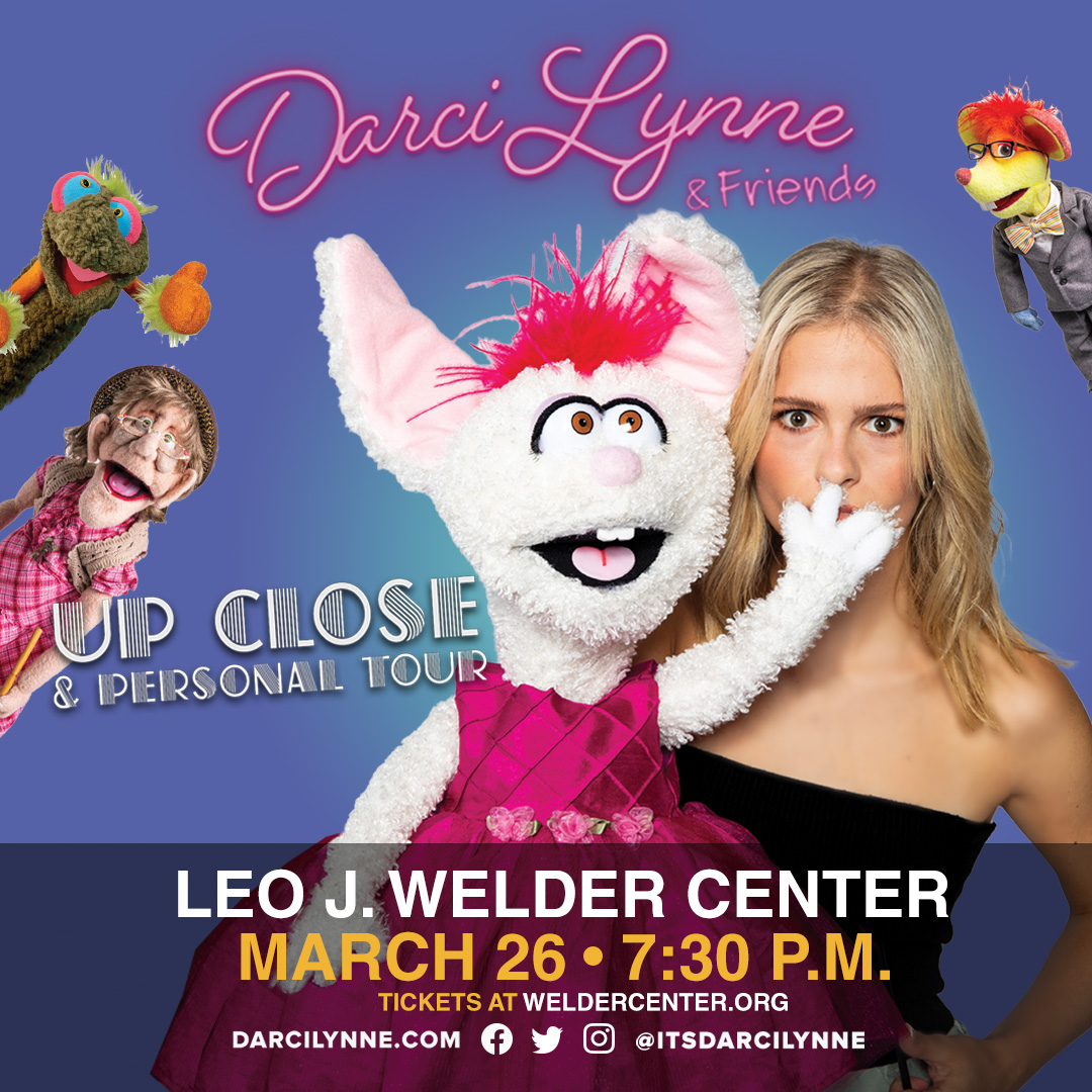 Darci Lynn and puppets on flyer with text and show details