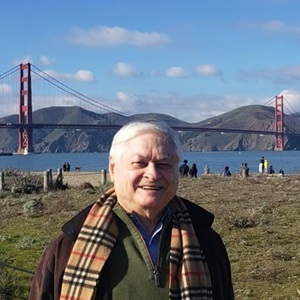 Leon Drozd stands in front of the Golden Gate Bridge in San Francisco