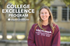 Smiling Victoria College student with maroon sweatshirt and aspen institute logo