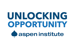 Unlocking Opportunity Aspen Institute logo in blue on a white background