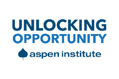Unlocking Opportunity Aspen Institute logo in blue on a white background
