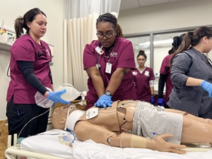 Vocational Nursing students practice chest compressions
